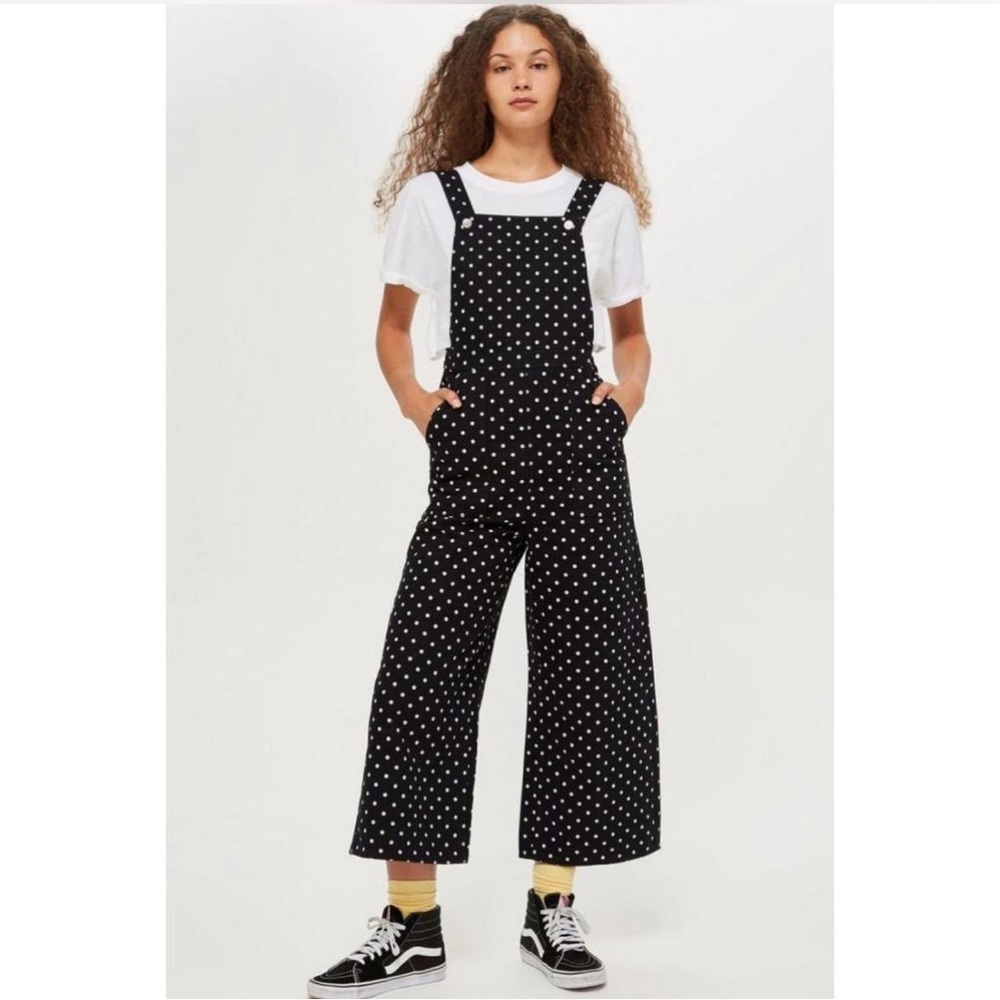 Topshop Black and White Polka Dot Jean Jumpsuit